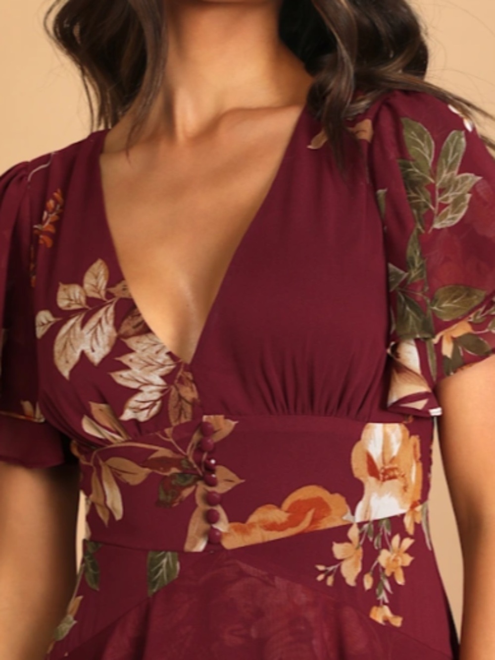LULU's Floral Sexy Romantic Flowy Elegant Wedding Formal Event Ruffles Maxi - Picture 5 of 7